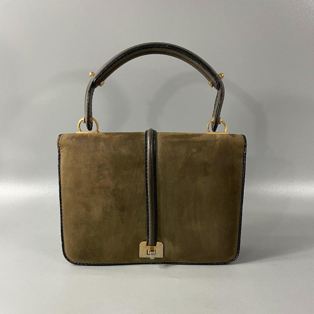 VINTAGE LOEWE BROWNISH GREEN SUEDE LEATHER BAG HANDBAG